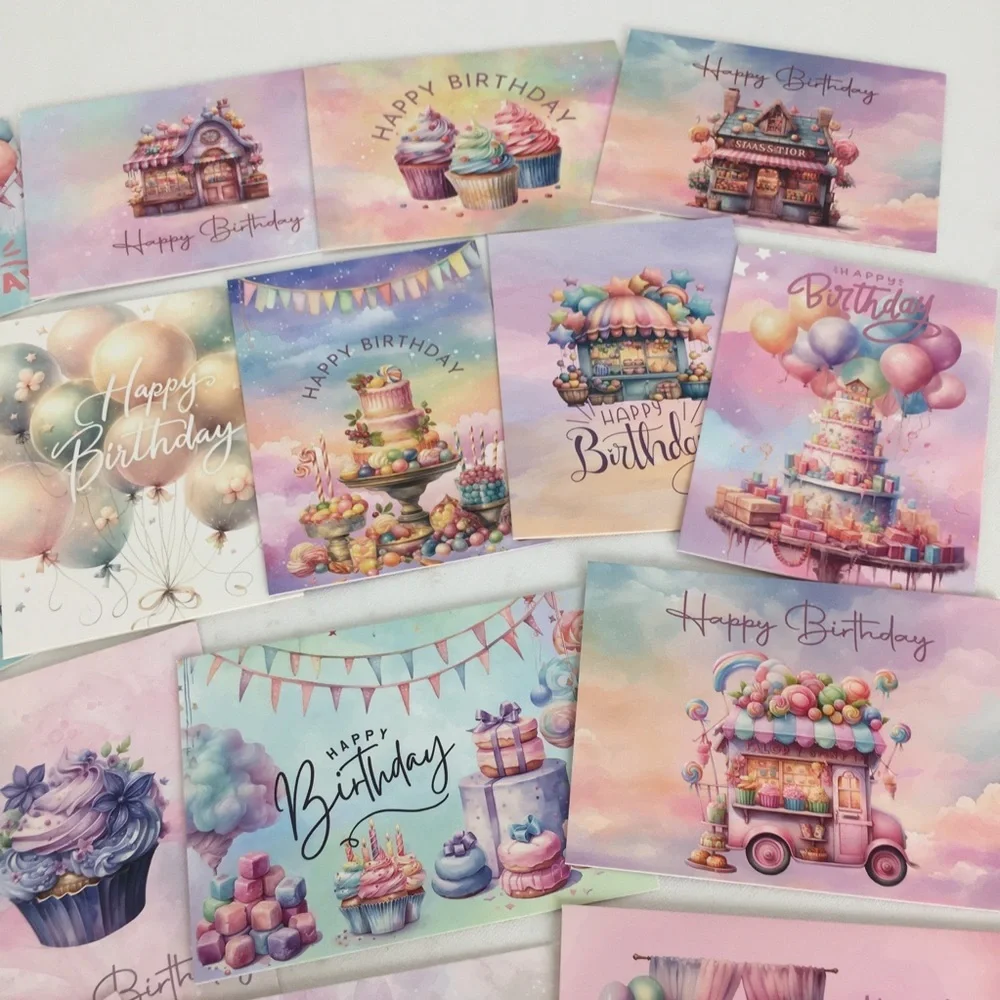 Assortment of 20 Cupcake Birthday Cards Pastel Pink Purple With Envelopes NEW